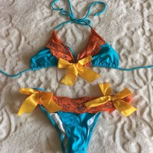 Blue orange and yellow string bikini